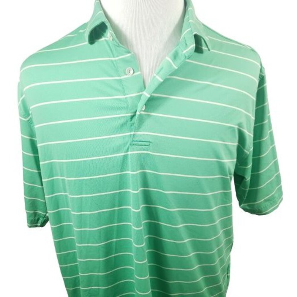 Peter Millar Shirt Mens Large  Summer Comfort Polo Golf Green Striped Bank Logo